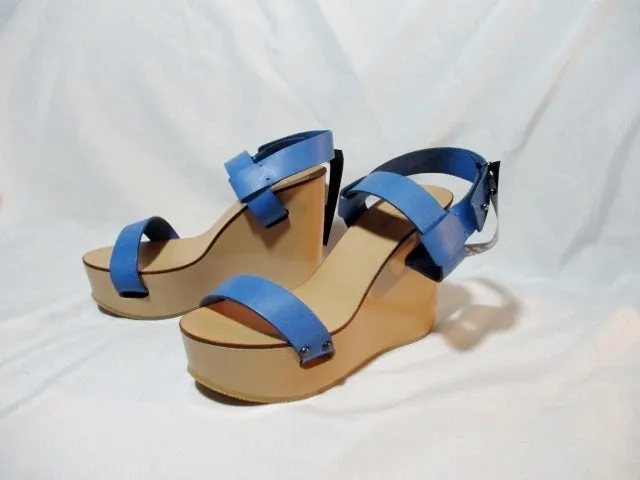 NEW CHLOE PLATFORM WEDGE NAIM CALF Shoe Sandal 36 / 6 BLUE ESPADRILLE