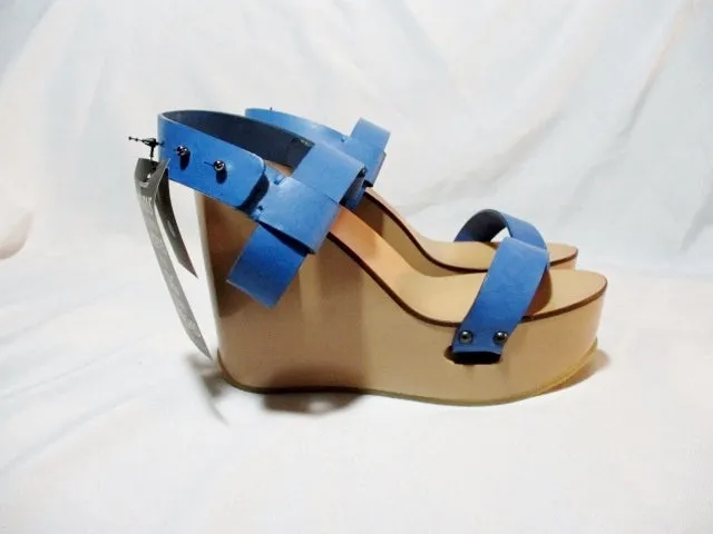 NEW CHLOE PLATFORM WEDGE NAIM CALF Shoe Sandal 36 / 6 BLUE ESPADRILLE