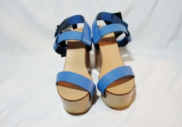 NEW CHLOE PLATFORM WEDGE NAIM CALF Shoe Sandal 36 / 6 BLUE ESPADRILLE