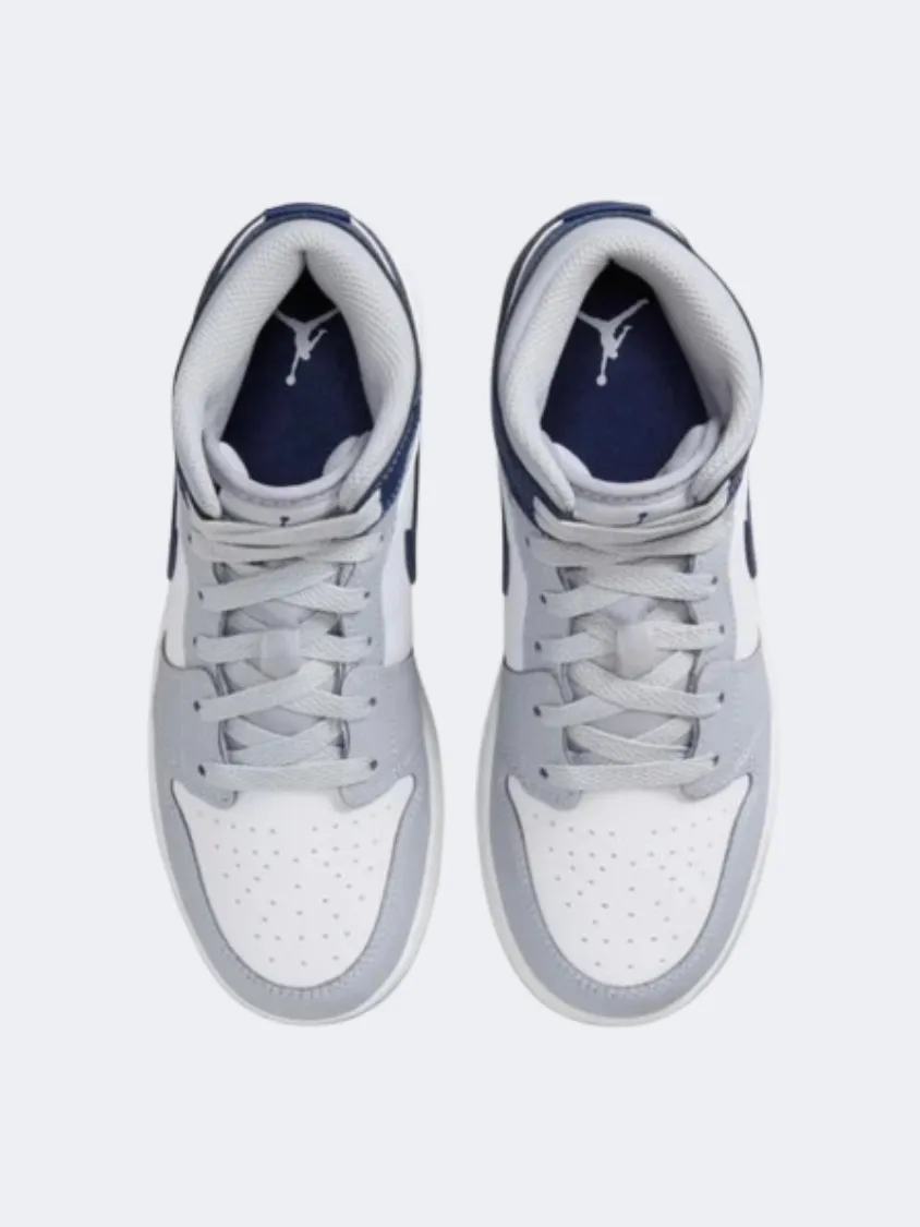 Nike Air Jordan 1 Gs-Boys Lifestyle Shoes White/Navy/Wolf Grey