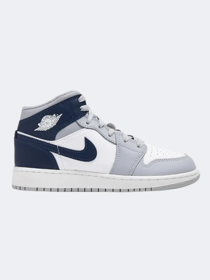 Nike Air Jordan 1 Gs-Boys Lifestyle Shoes White/Navy/Wolf Grey