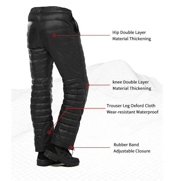 Outdoor Thermal Goose Down Pants Zipper Camping Hiking Skiing Trousers