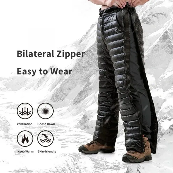 Outdoor Thermal Goose Down Pants Zipper Camping Hiking Skiing Trousers