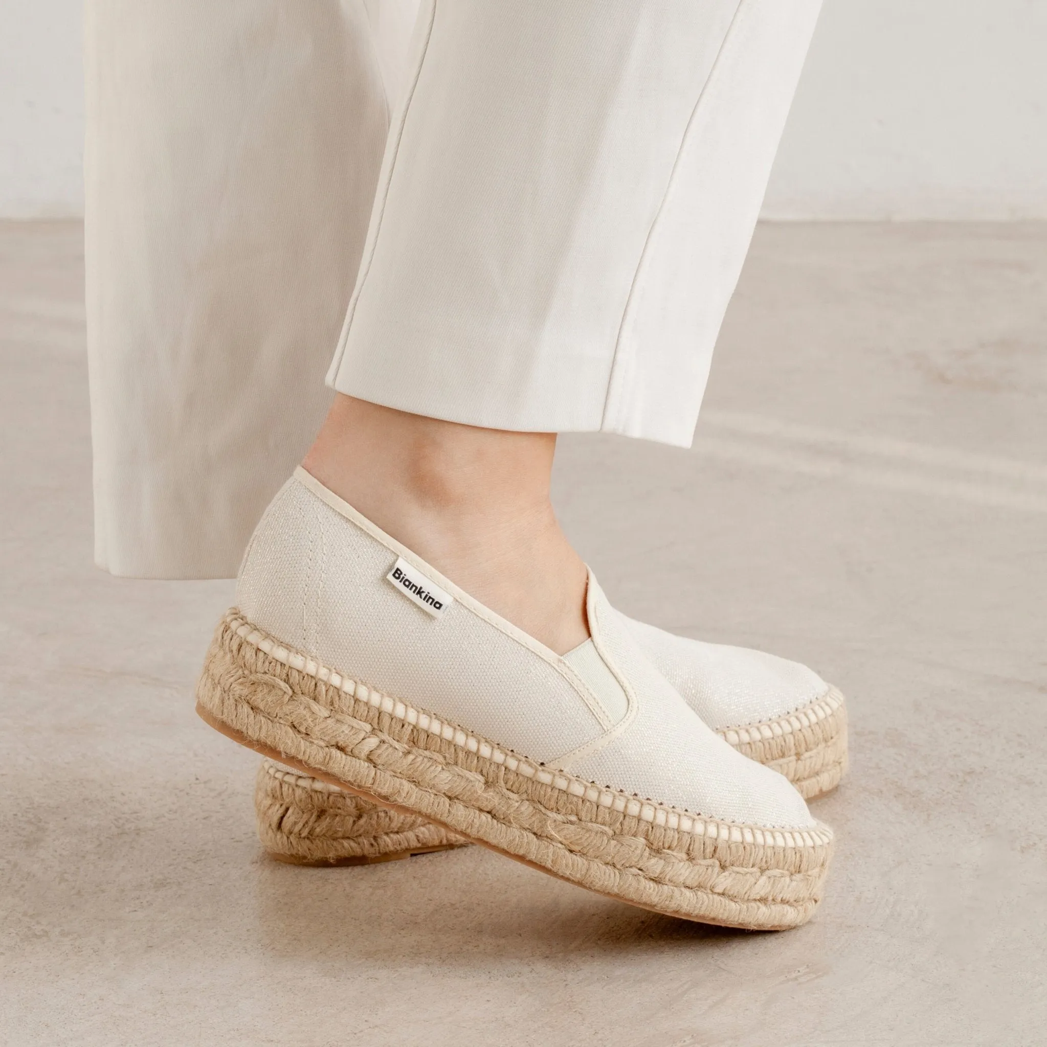 Palma Canvas Espadrille Platform Slip On - Beige