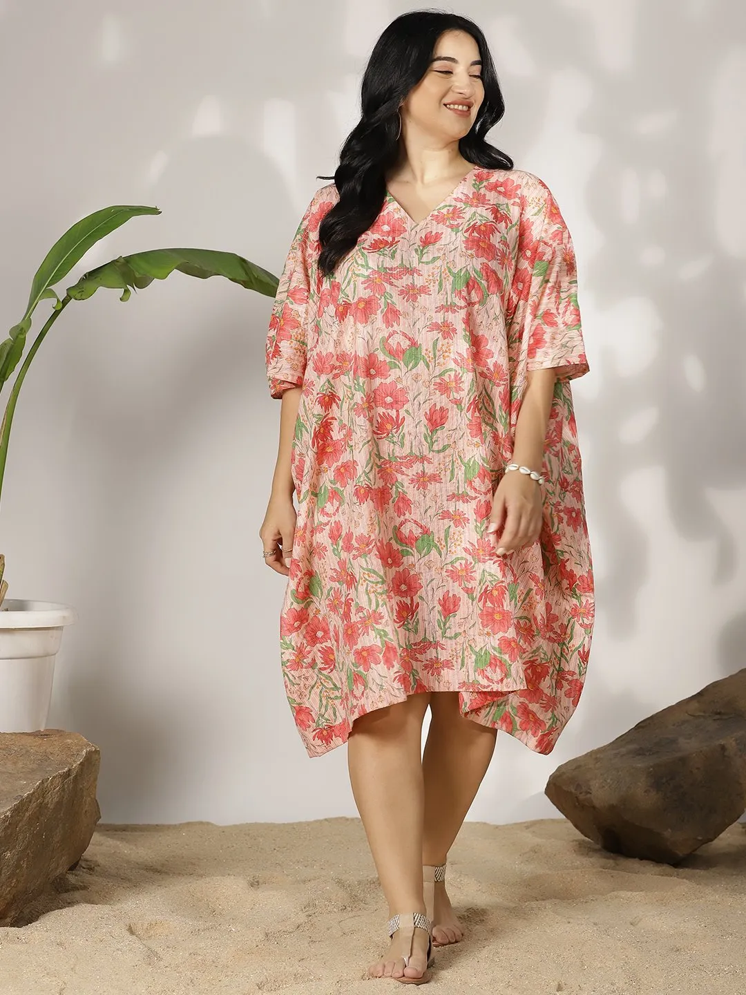 PinkFloral Cotton LoungeDress