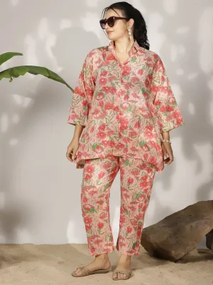 PinkFloral Cotton ShirtTop & Pants