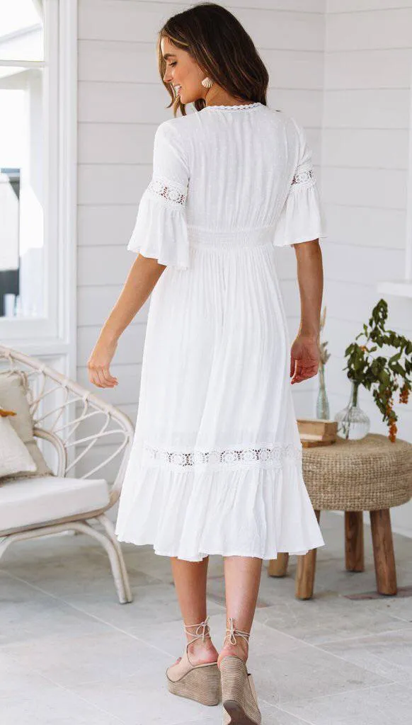 Plunge Neck Crochet Lace Dress