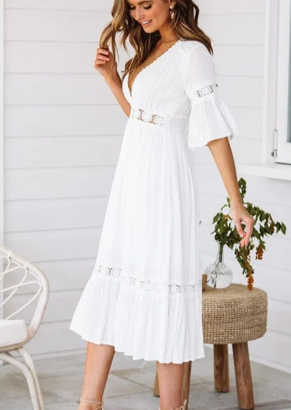 Plunge Neck Crochet Lace Dress