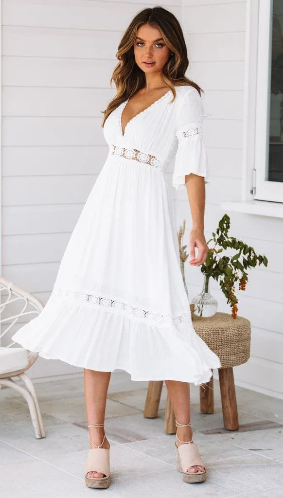 Plunge Neck Crochet Lace Dress