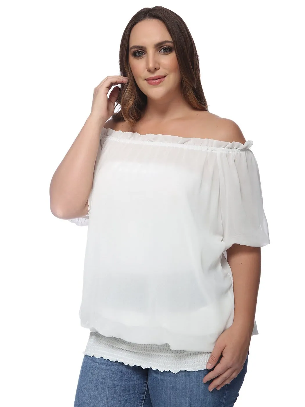 Plus Size Off Shoulder Smocked Waist Blouse