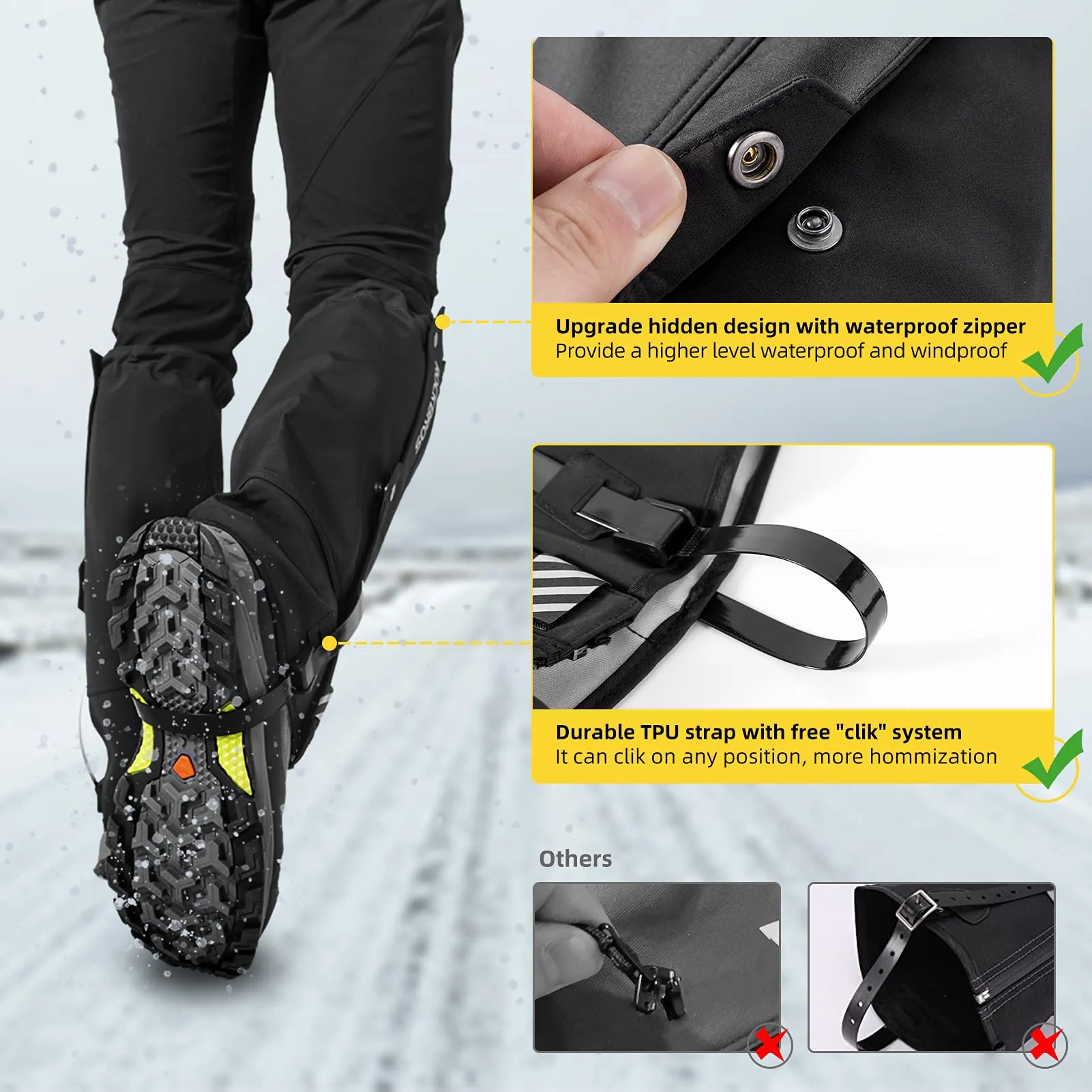 ROCKBROS Snow Boot Leg Gaiters, Waterproof Hiking Gaiters for Winter Sports and Snow Shoes