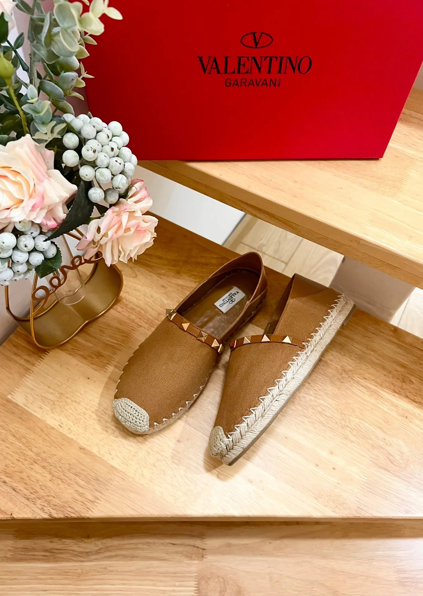 ROCKSTUD CIDER BROWN CANVAS ESPADRILLES