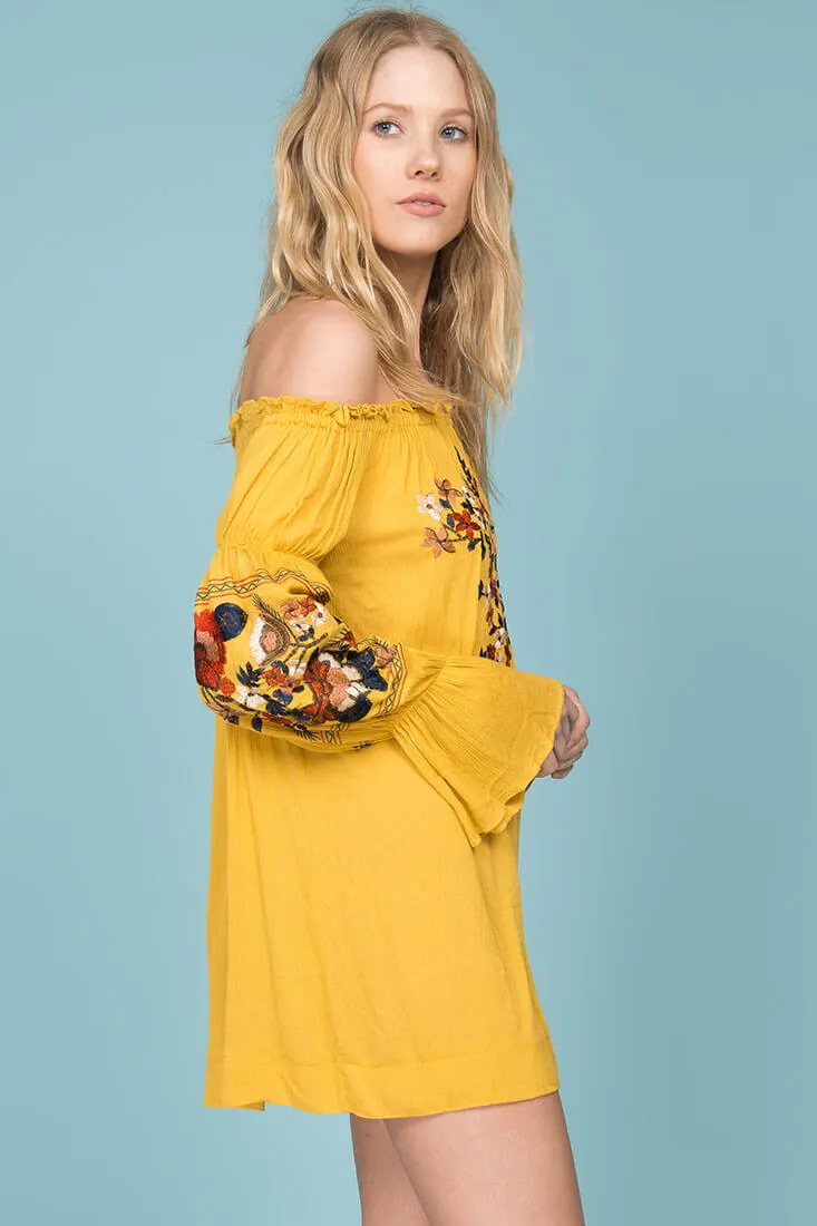 Saige Floral Day Dress Yellow Mustard