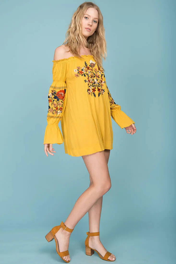 Saige Floral Day Dress Yellow Mustard