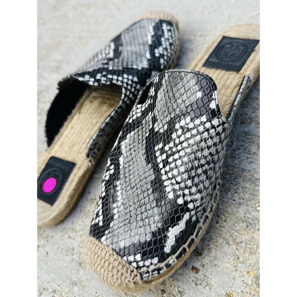 Tory Burch Max Snake Embossed Espadrilles Slides - Size 7