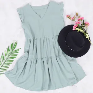 V Neck Ruffle Sleeve Dress