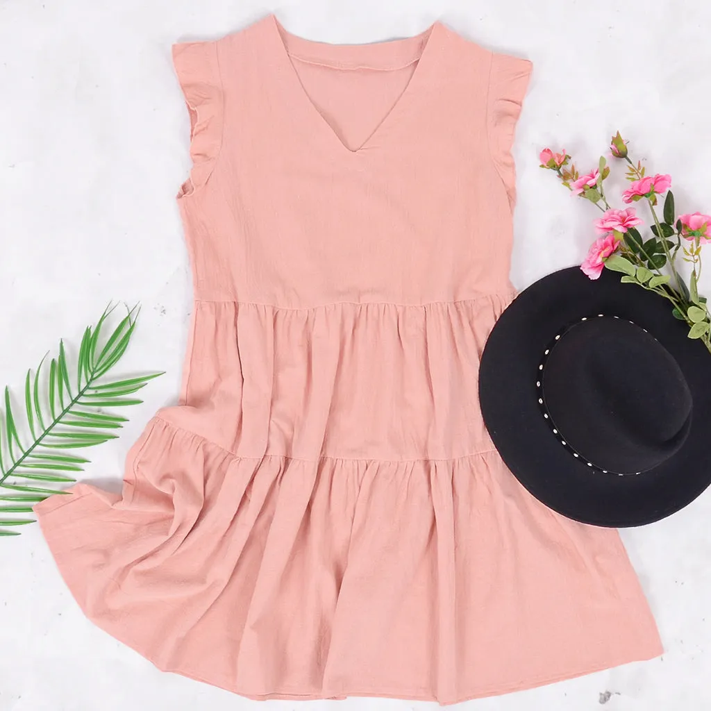 V Neck Ruffle Sleeve Dress