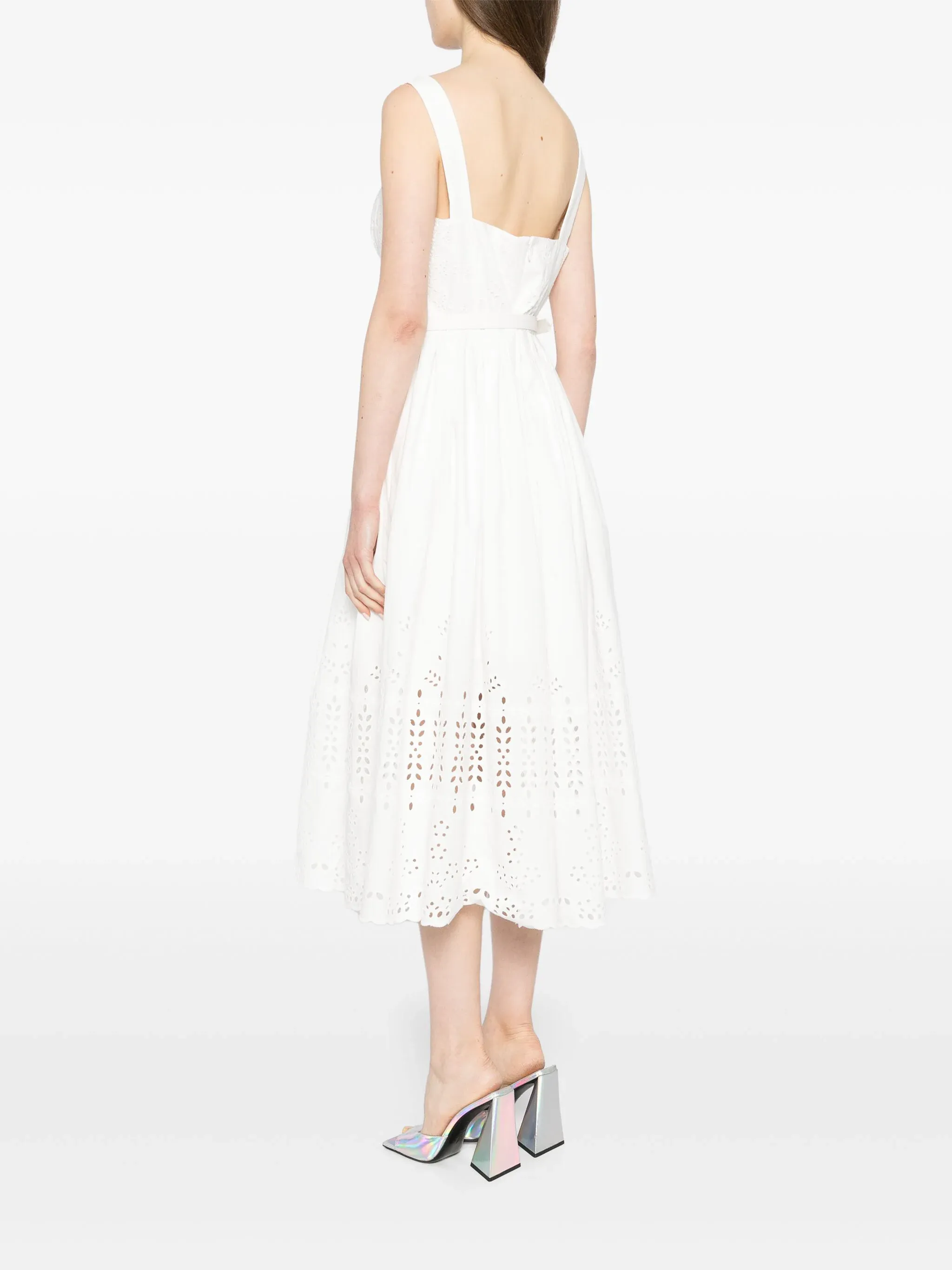 White Cotton Broderie Midi Dress