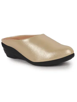 Women Gold Shimmery Platform Wedge Heel Back Open Slip On Shoes for Party|Formal Dress Ballerina|Lightweight All Day Formal Shoes