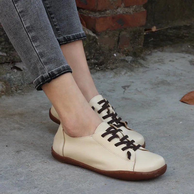 Womens Handmade Leather Oxfords & Tie Flats Coffee/Black/Brown/Red/Beige