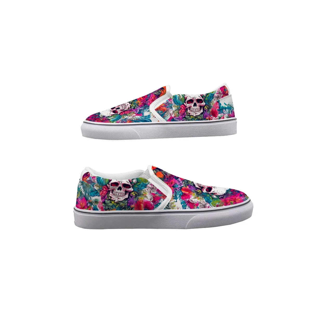 Women's Slip On Sneakers summer vibes skull print