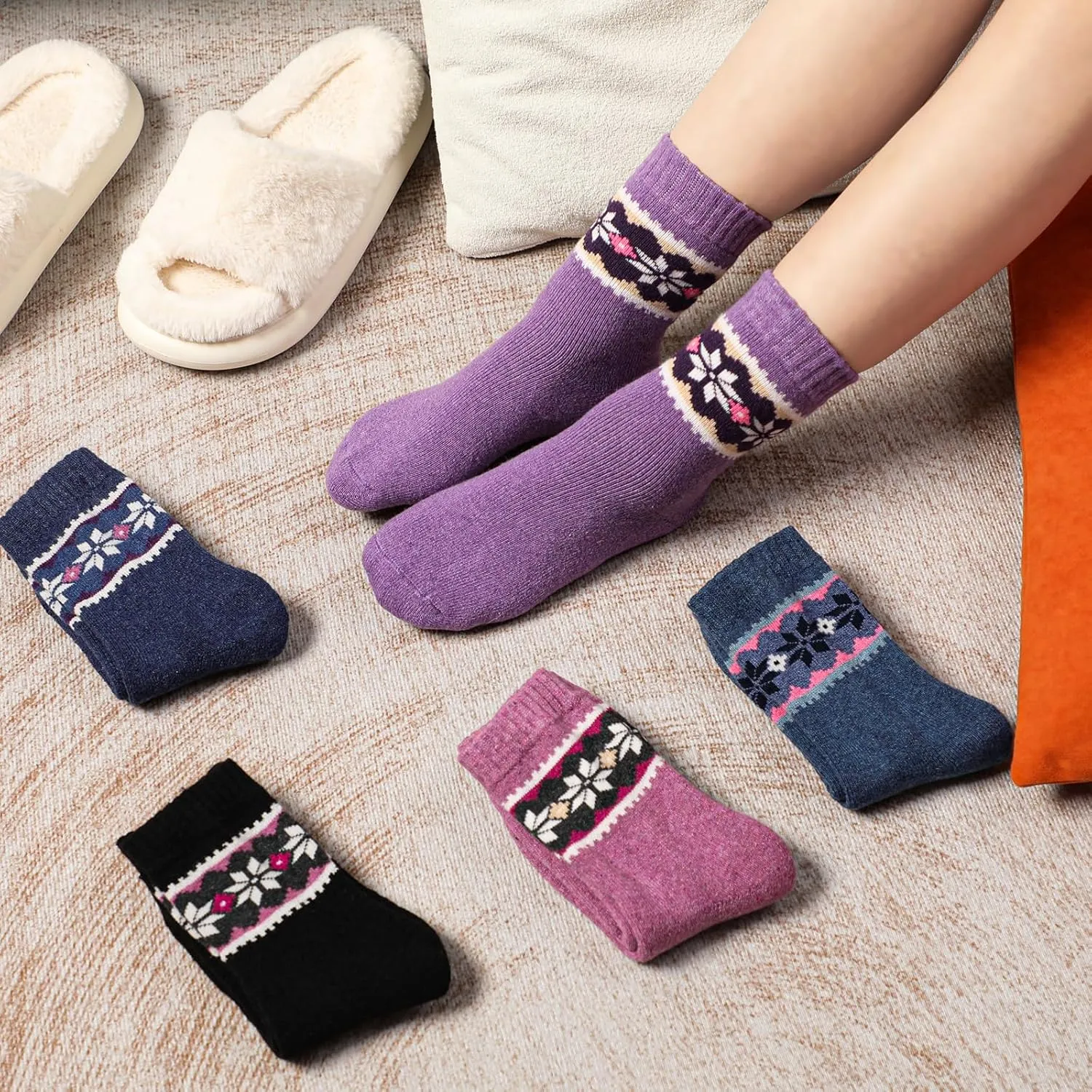 Wool Socks – Cozy, Warm, Thick Knit Socks for Women & Men, 2 Sets