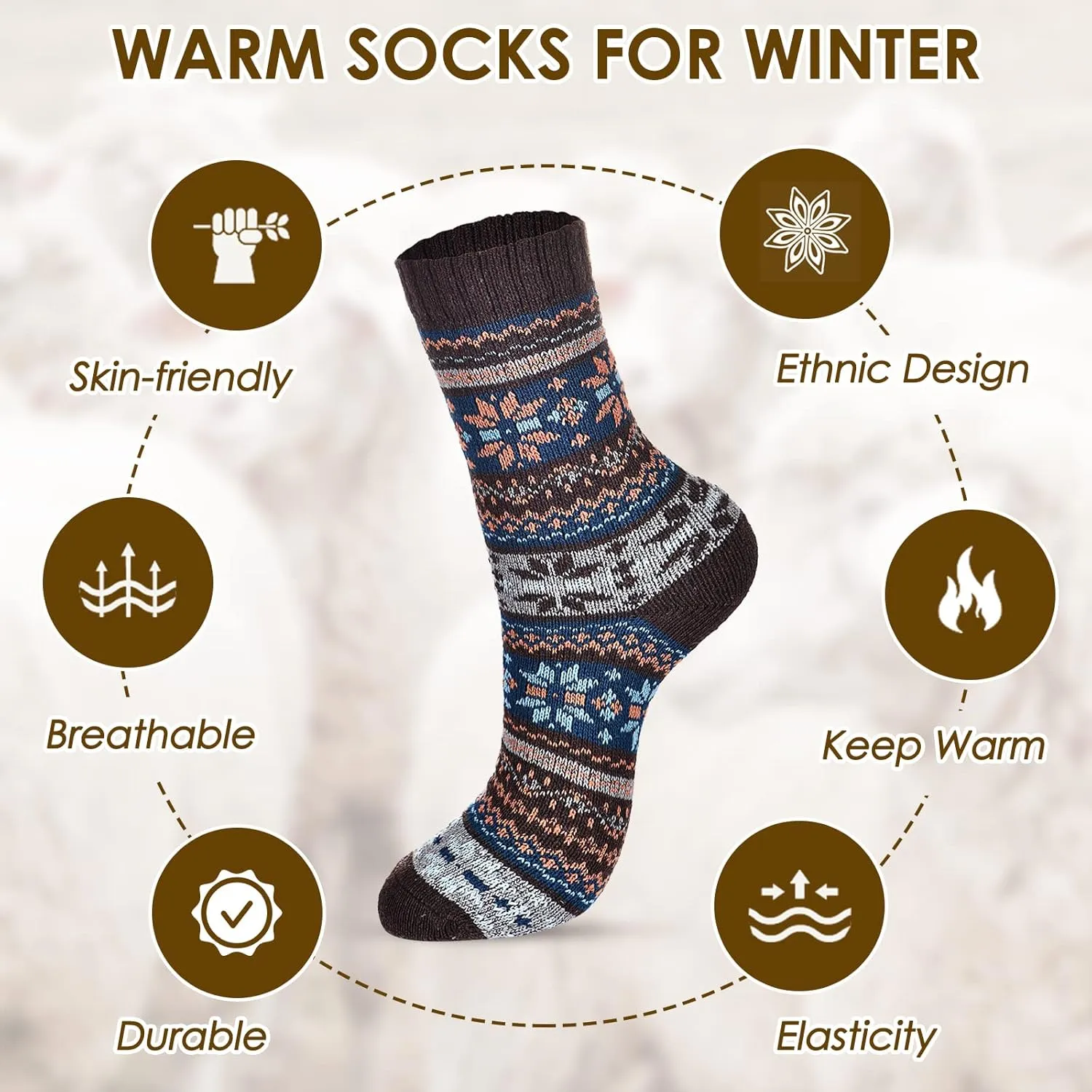 Wool Socks – Cozy, Warm, Thick Knit Socks for Women & Men, 2 Sets