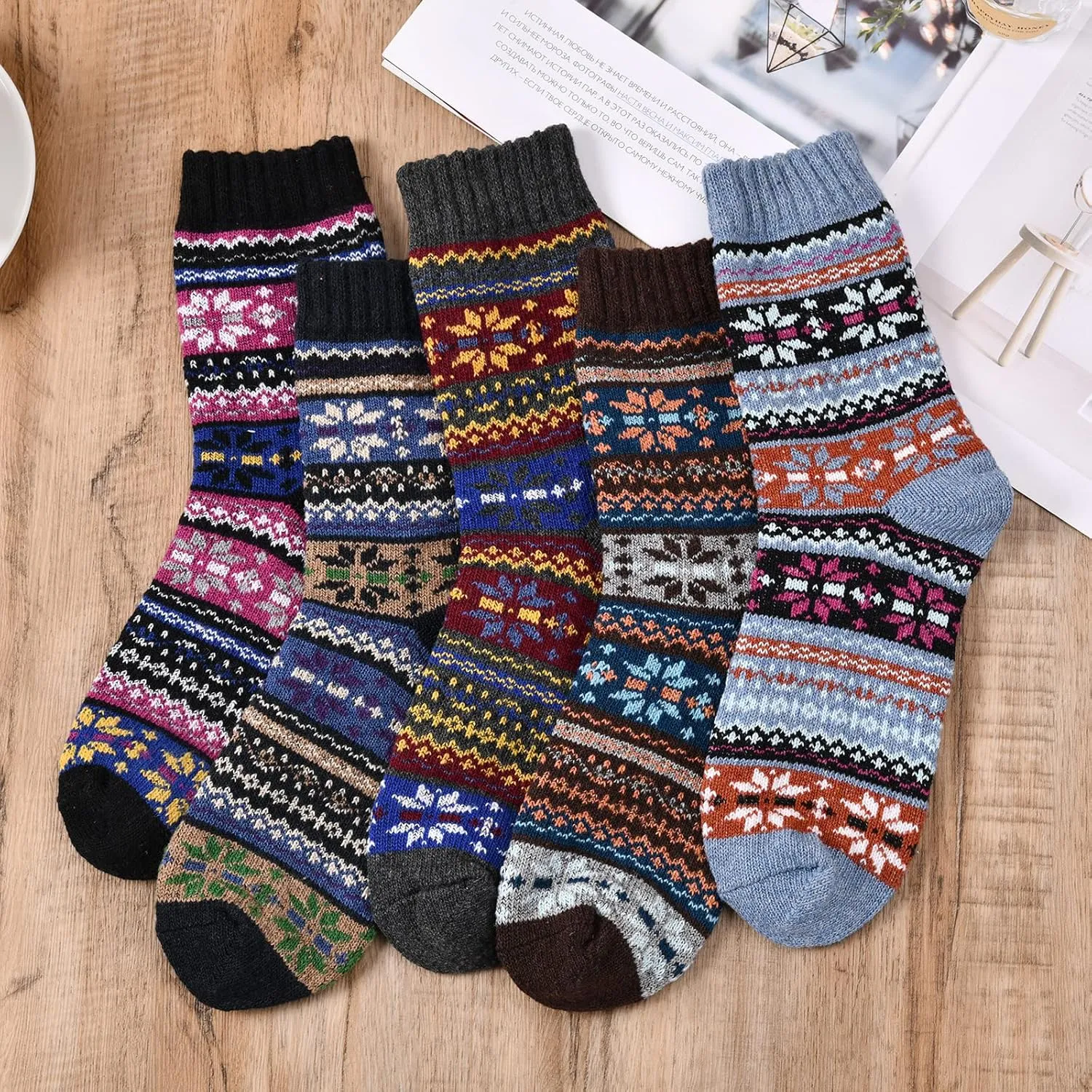 Wool Socks – Cozy, Warm, Thick Knit Socks for Women & Men, 2 Sets