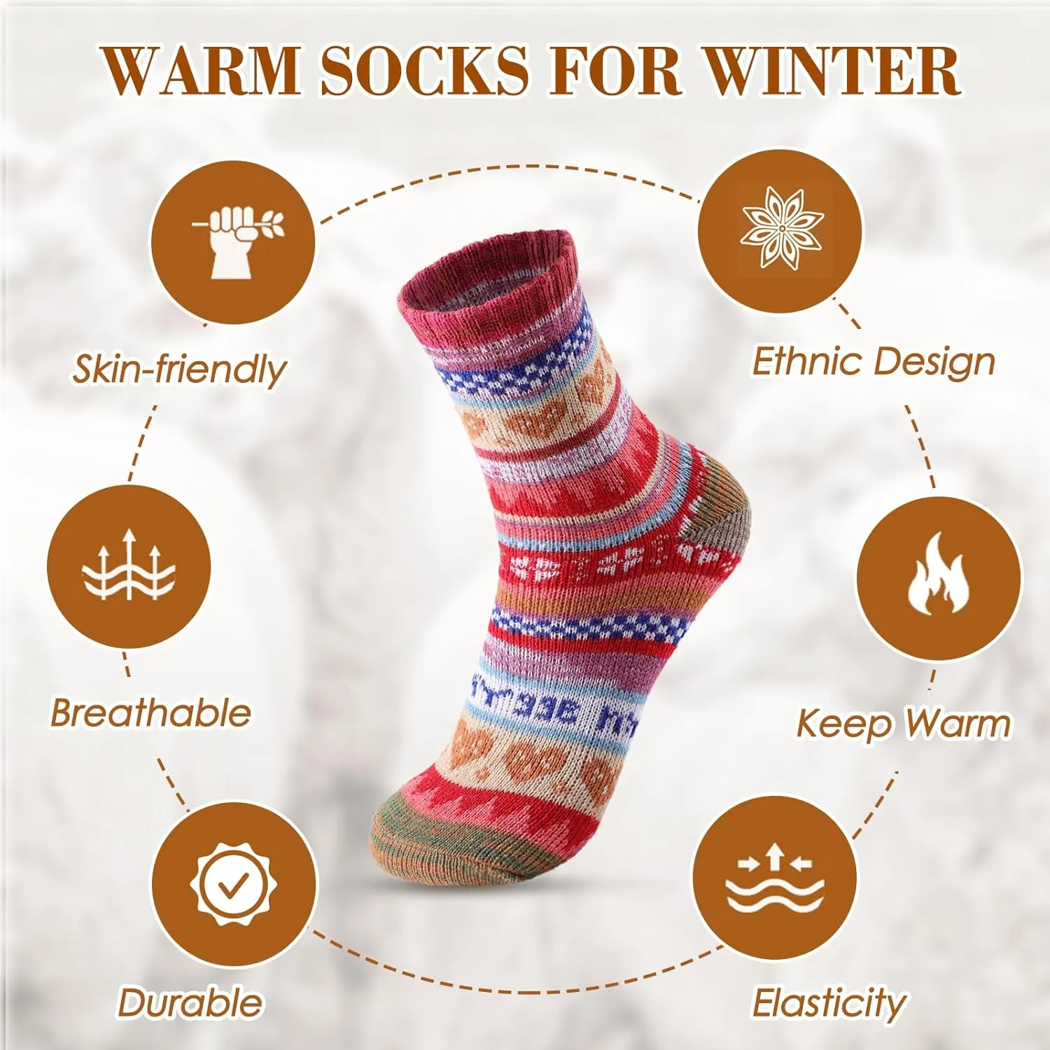 Wool Socks – Cozy, Warm, Thick Knit Socks for Women & Men, 2 Sets