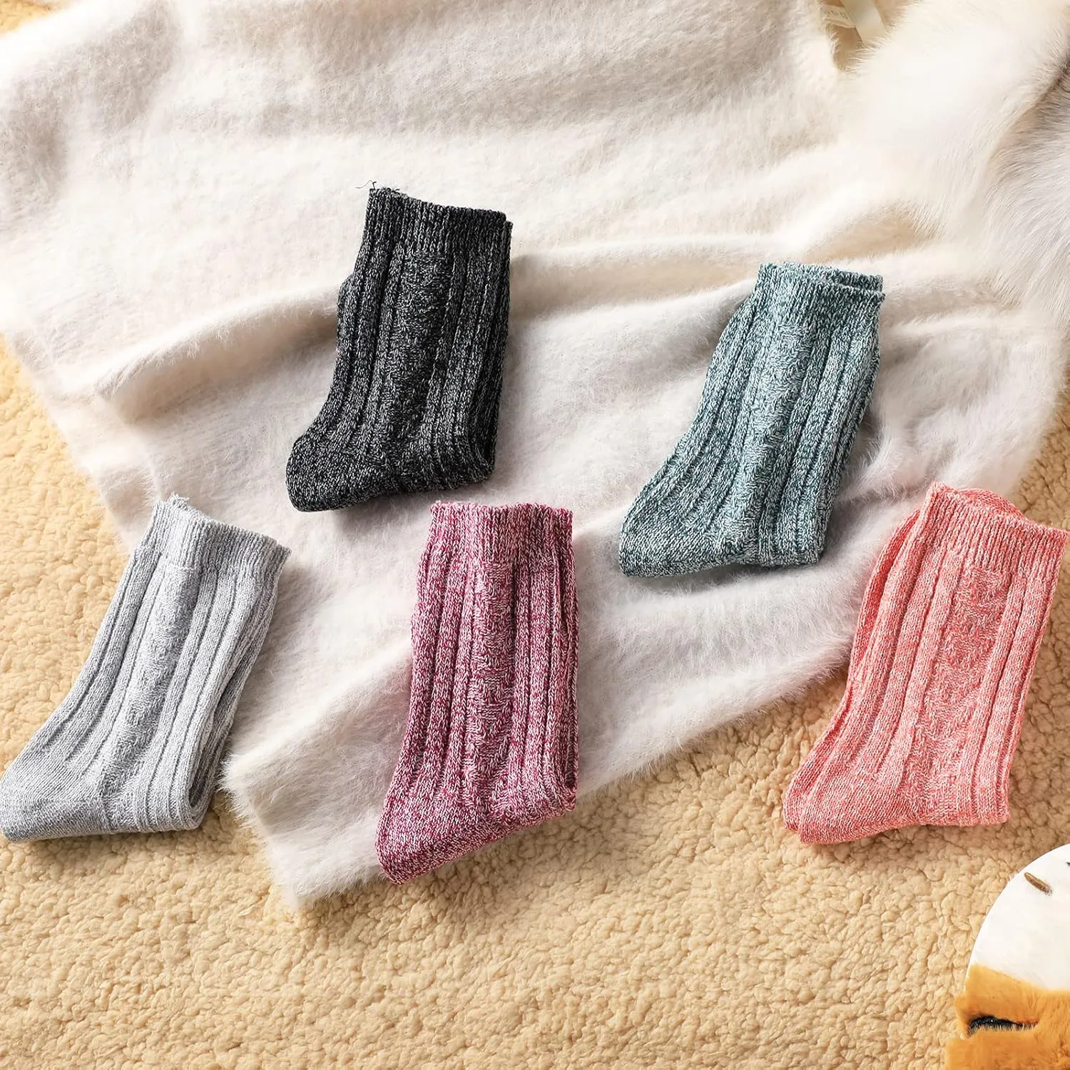 Wool Socks – Cozy, Warm, Thick Knit Socks for Women & Men, 2 Sets