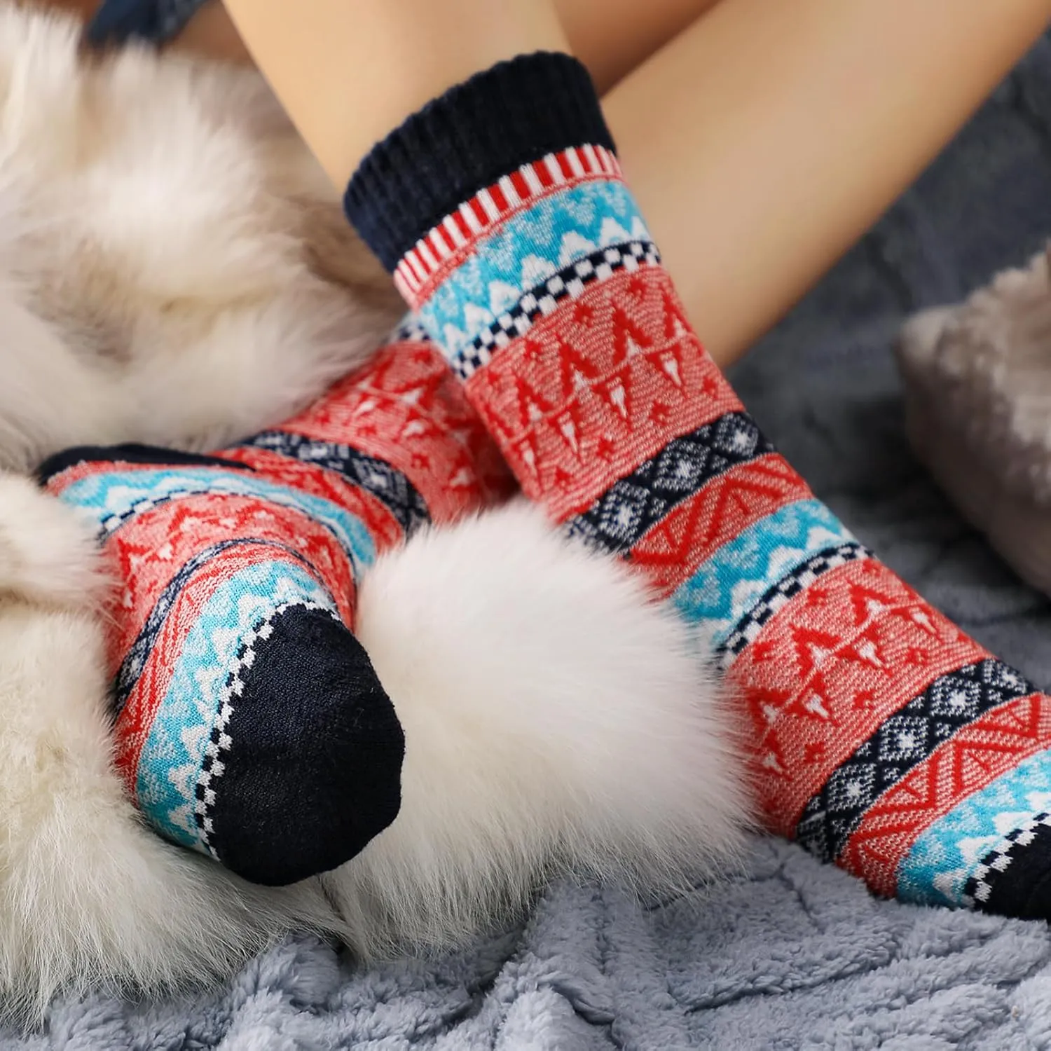 Wool Socks – Cozy, Warm, Thick Knit Socks for Women & Men, 2 Sets