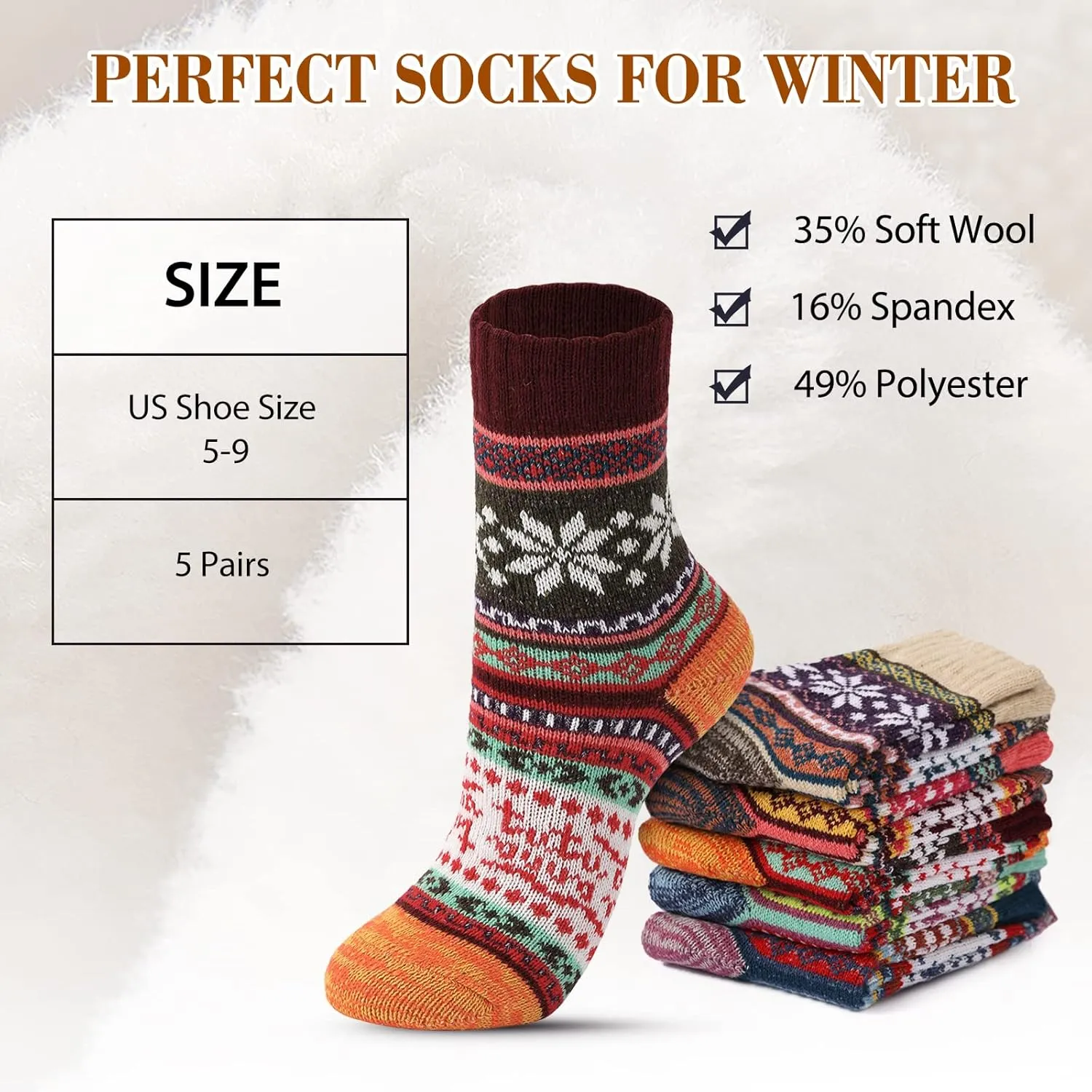 Wool Socks – Cozy, Warm, Thick Knit Socks for Women & Men, 2 Sets