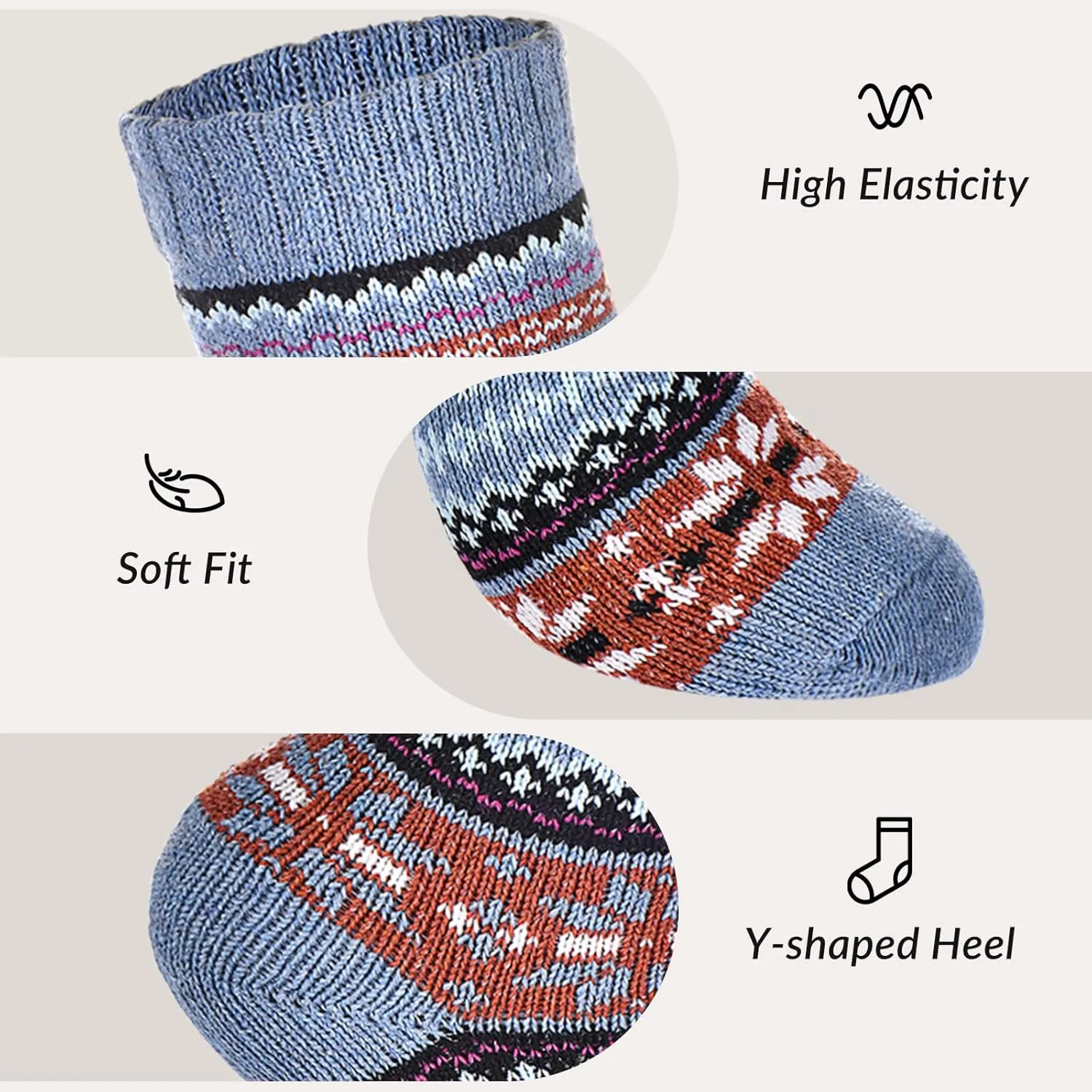 Wool Socks – Cozy, Warm, Thick Knit Socks for Women & Men, 2 Sets