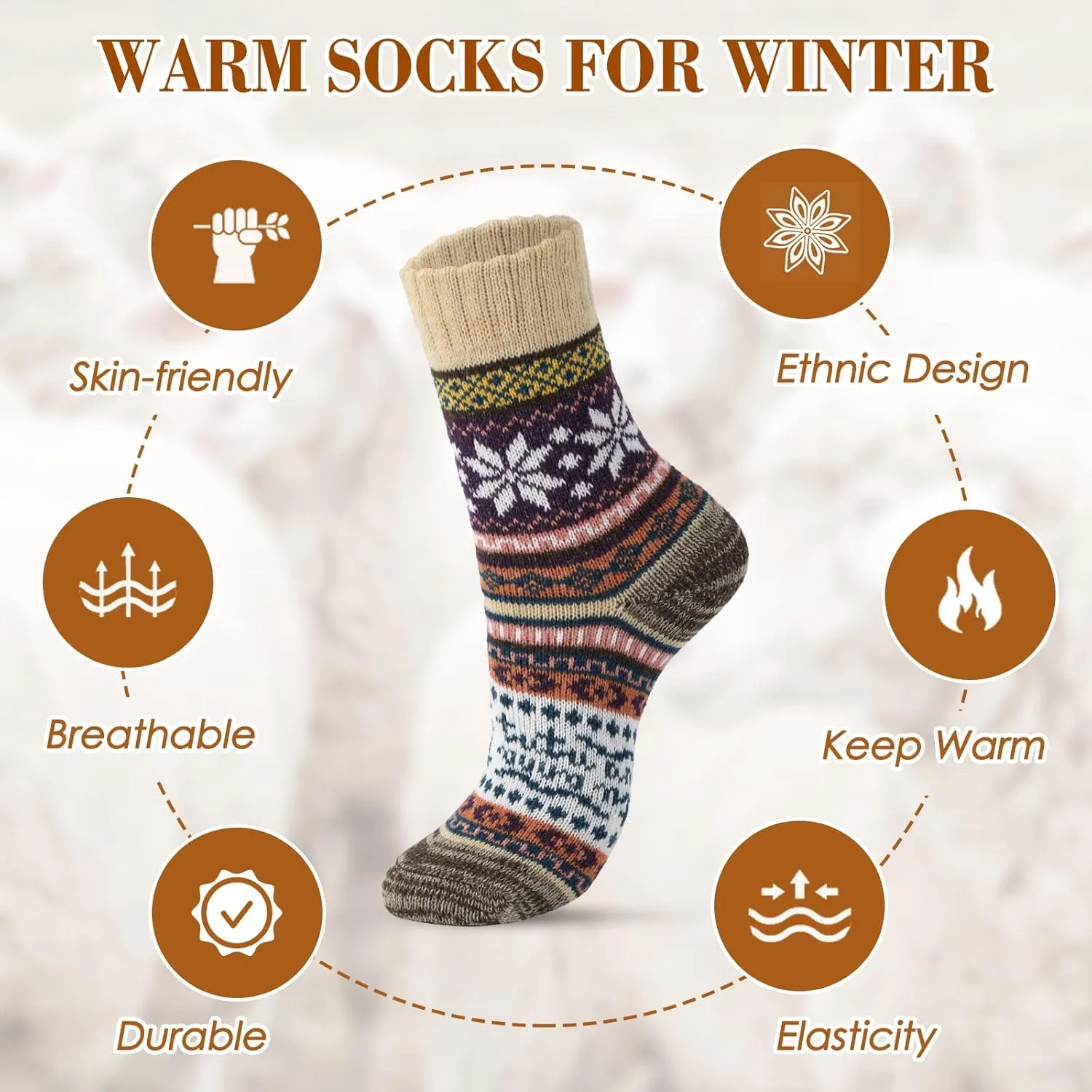 Wool Socks – Cozy, Warm, Thick Knit Socks for Women & Men, 2 Sets