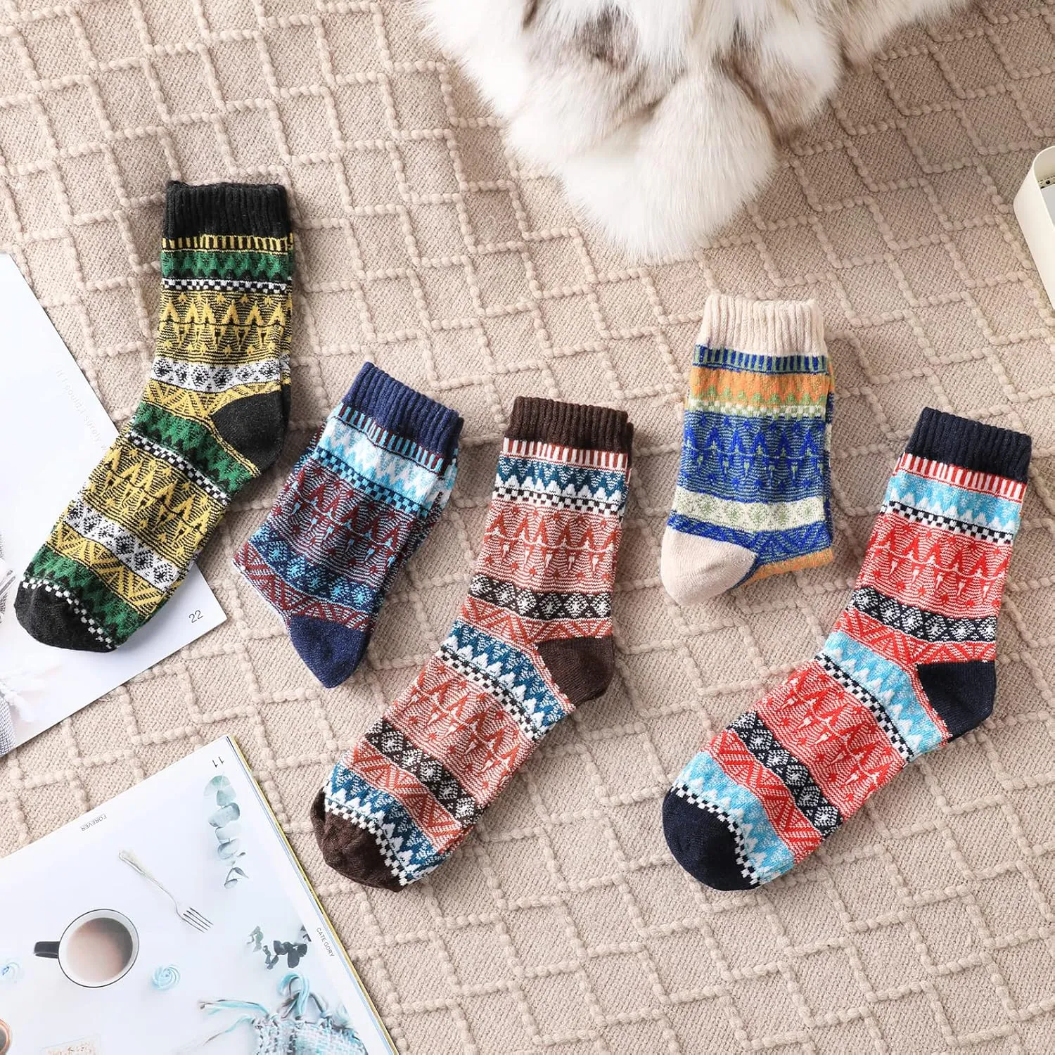 Wool Socks – Cozy, Warm, Thick Knit Socks for Women & Men, 2 Sets