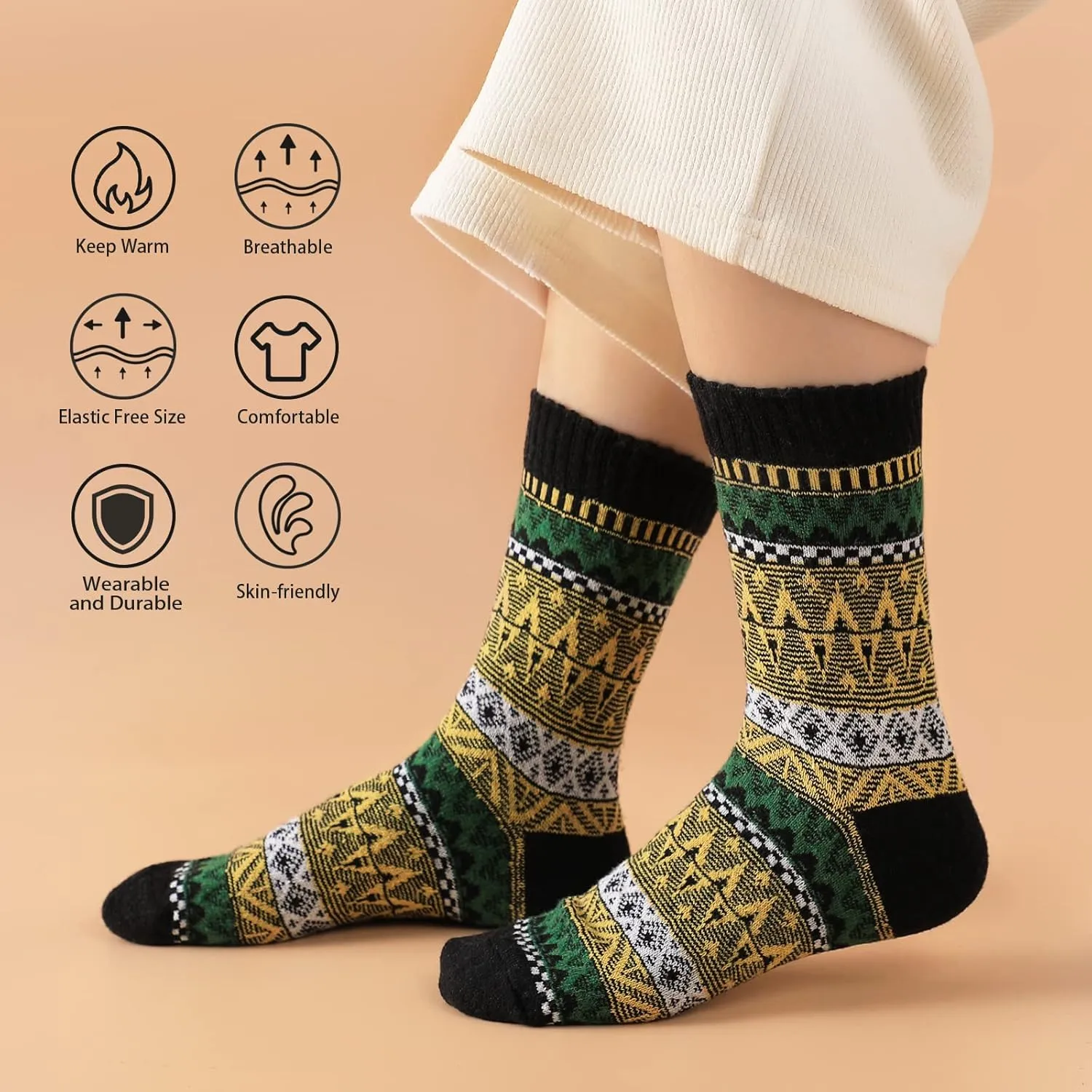 Wool Socks – Cozy, Warm, Thick Knit Socks for Women & Men, 2 Sets