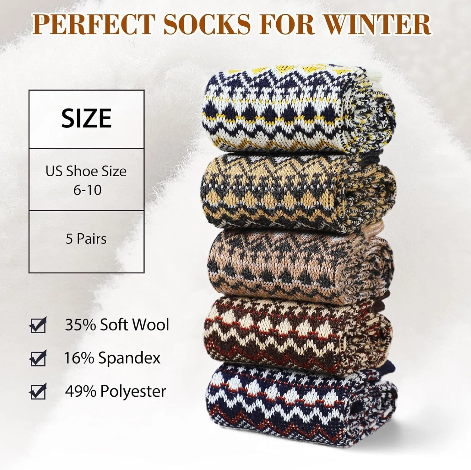 Wool Socks – Cozy, Warm, Thick Knit Socks for Women & Men, 2 Sets