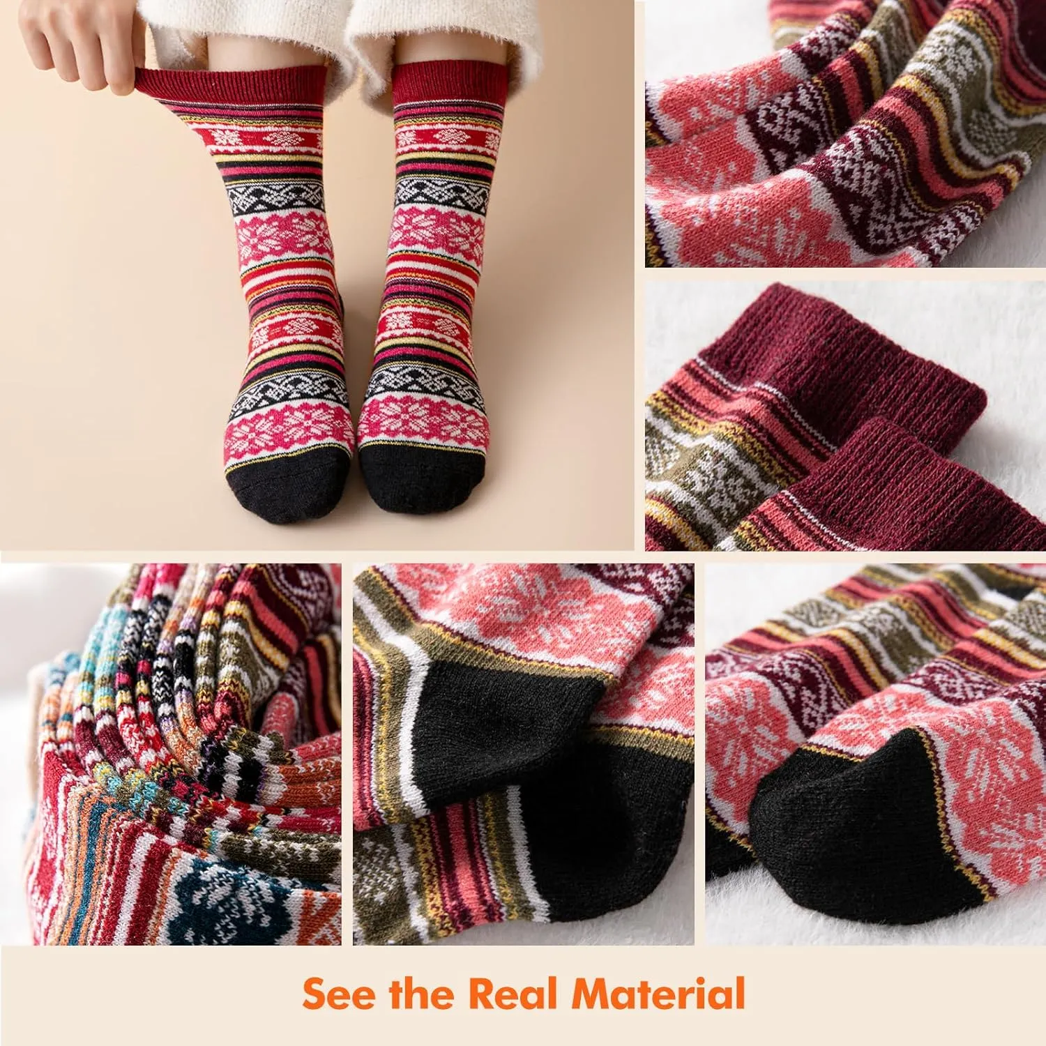 Wool Socks – Cozy, Warm, Thick Knit Socks for Women & Men, 2 Sets