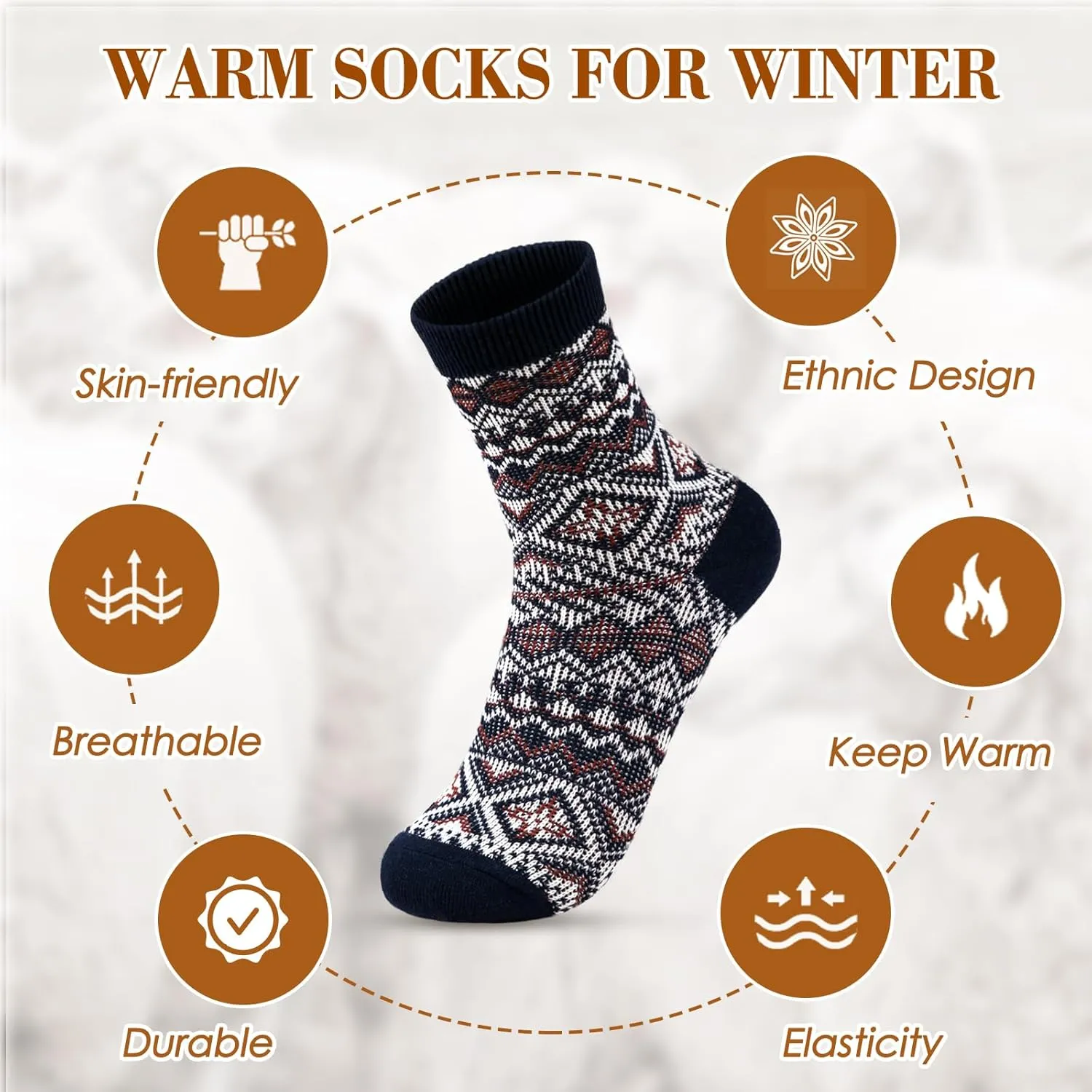 Wool Socks – Cozy, Warm, Thick Knit Socks for Women & Men, 2 Sets