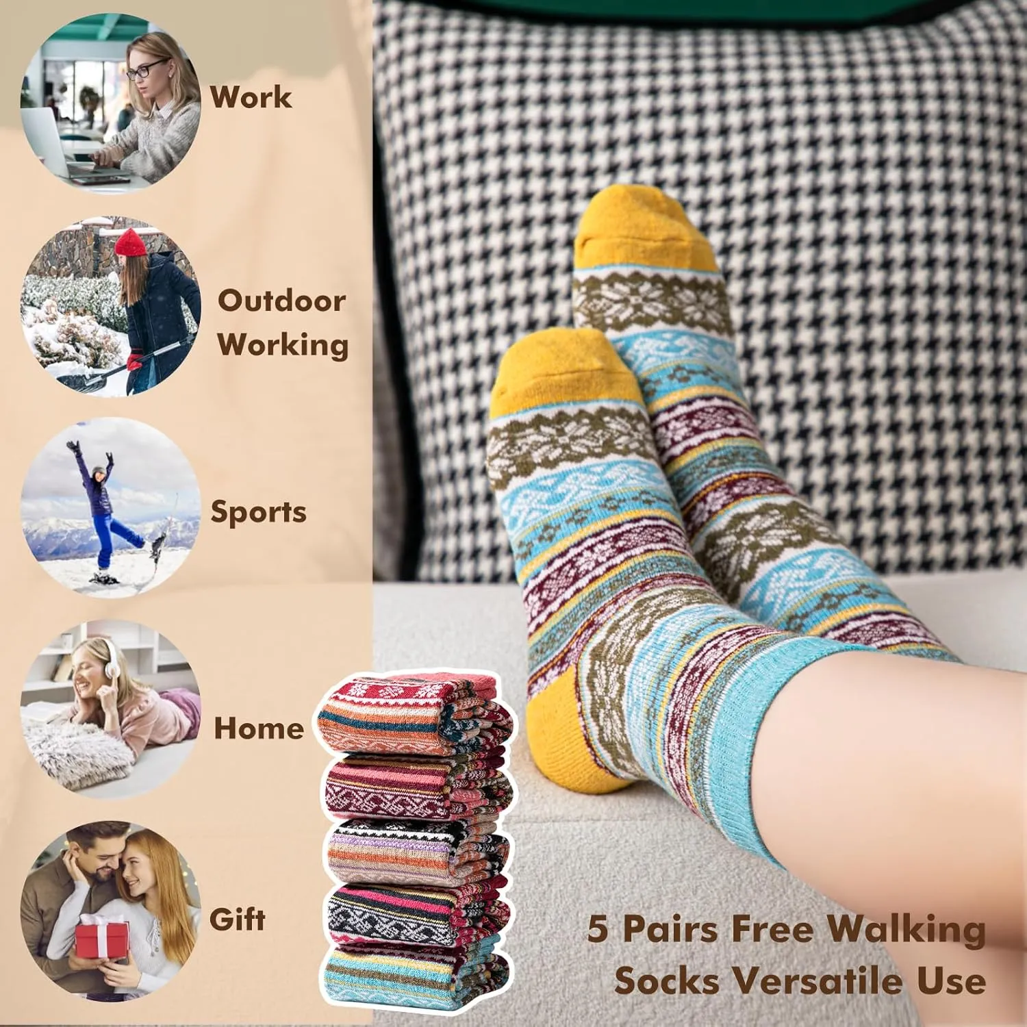 Wool Socks – Cozy, Warm, Thick Knit Socks for Women & Men, 2 Sets