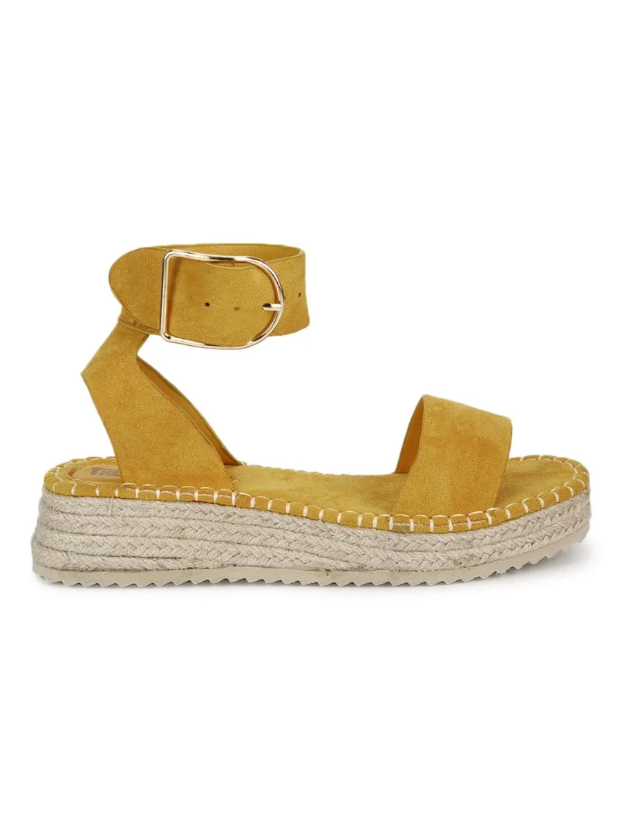 Yellow Suede Wedge Heel Espadrilles